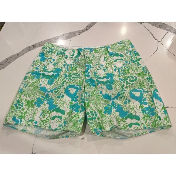 Lilly Pulitzer The Chipper Short Green Blue Floral Koala Lion Women's Sz 10 - Picture 1 of 8